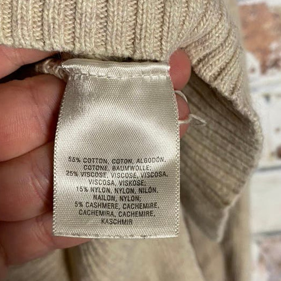 Anthropologie Moth Cotton & Cashmere Oatmeal Crew Neck Side Slit Tunic Sweater - Picture 9 of 12